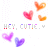 Animated contact sheet of a 48x48 pixel buddy icon showing repeated text and heart symbols in various color combinations across frames.