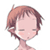 Pixelated cartoon-style icon of a character with short brown hair, closed eyes, and pink cheeks against a white background.