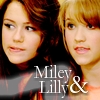 Two people with brown and blonde hair appear side-by-side with text reading "Miley Lilly &" overlaid in white serif font.