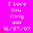 A bright pink background displays repeated text "I Love You Carly aaf 12/27/07" with red heart symbols, arranged in three and multiple