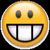 Three yellow circular emoji faces with black eyes and wide grinning mouths showing white teeth, arranged in a on a black background