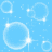 Pixelated light blue background with multiple white circular bubble outlines and scattered small square pixels.