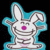 Pixelated cartoon rabbit with cyan outline and pink nose, next to blue text reading "Ain't I Cute??" on black background.