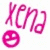 Six variations of the name 'xena' in different colors with a smiley face below each, arranged in two on a white background