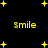 Black background with yellow pixelated text and stars, showing multiple 'smile' instances in different positions across frames.