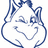 Blue pixelated outline of a cartoon character with large eyes and flowing hair, holding an arrow-like object against a white background.