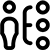 Black and white pixelated icon featuring four circular shapes and two curved lines on a light gray background.