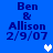 Blue background displays 'Ben & Allison 2/9/07' text with two heart icons in different positions across frames.