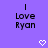 Purple background with black text reading "I Love Ryan" and two white pixelated heart symbols below the text.