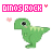 A 48x48 pixel animated contact sheet showing three frames of a green dinosaur icon with pink text "DINOS ROCK" and small hearts, arranged in a 2x2 grid with one gray placeholder.