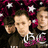 Three pixelated figures in dark clothing with white and pink text on shirts, set against a black background with magenta stars.