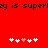 Red background with black text reading 'ay is superby is superl' and two of white and pink pixelated hearts below