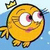 Two side-by-side animated frames of a yellow cartoon fish character with large eyes, fins, and a crown-like fin on its head against a blue background.