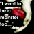 Pixelated image with text 'I want to be a monster' over black background, red heart shape, and curved light-colored border.