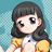 Pixelated anime-style character with long dark hair and blue eyes in yellow outfit, next to black background with white text "Anime IM" and stylized signature.