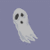 Four white ghost figures with black eyes and mouths on a light purple background, each in a distinct pose.