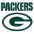 Green 'PACKERS' text above a green oval outline containing a stylized 'G' on white background.