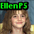 Green text labels 'EllenP5', 'Loves', 'Emma', and 'Watson!' overlay a split image of two women with brown and red hair against a blue and white background.