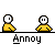Pixel art of two yellow-shirted figures with white heads, displaying various speech bubbles and expressions