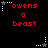 Red text 'owens a beast' on black background with white and gray star icons in pixelated style.