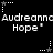 Black background with white pixelated text repeating 'Audreannc' and 'Hope' in two , surrounded by small star icons that alternate between solid and dotted outlines