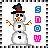 Pixelated snowman icon with top hat, carrot nose, and stick arms on white background next to four colored square icons.