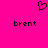 A static pixel art icon with a bright pink background, featuring a dark brown heart symbol at the top and two instances of the text 'brent' in black below.