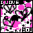 A 3x3 contact sheet of nine animated frames showing a pink, white, and black pixelated design with hearts and text that reads "I LOVE YOU" in various color variations across the frames.