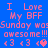 Blue background with pink pixelated text reading "I Love My BFF Sunday was awesome!!!" and three heart symbols, two of which are static and one is animated.