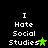 A 4-frame contact sheet of a pixel art animation showing the phrase "I Hate Social Studies" with green stars appearing and disappearing on different frames against a black background.