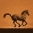 A 48x48 pixel animated icon showing a horse in three sequential running poses on an orange background with brown and black coloration.