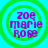 Four identical circular icons with green concentric rings on a cyan background, each containing purple text reading "zoe marie rose" in a pixelated font.