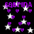 Pixelated purple text 'SABRINA' appears with white stars and purple hearts on a black background.