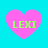 Four pink heart shapes with green text "LEXI" on a cyan background, each showing different pixelation levels.