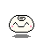 Pixelated round character with spiral hair, pink cheeks, and a smiling mouth on gray background.