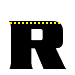 Five black capital R letters on gray background, each with yellow dot pattern filling top-left corner; patterns vary in density and coverage across frames.
