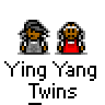 A contact sheet of 11 animated frames showing pixel art icons for the Ying Yang Twins, with variations in text styling and a speech bubble reading "GRUNK!" on one frame.