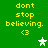 Green background with yellow text reading 'dont stop believing.' and '<3' below, featuring a white star that changes to light green in the second frame.