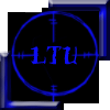 A 5x5 contact sheet of animated frames showing a blue crosshair reticle with text changing from "LTU" to "CHARLIE" and then "CHARLIE SQUAD" across sampled frames, all on black backgrounds with blue outlines.