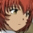 Anime-style character with reddish-brown hair and green eyes, side profile against black background with white text.