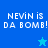 Pixelated text "NEVIN IS DA BOMB!" on blue and cyan backgrounds with a star symbol below the text.