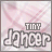 Animated icon with pink and white background displaying 'TINY Dancer' text, showing sequential changes in partial text above the main label.