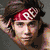 six pixelated images showing a person in various poses and outfits, including a red headband, gray jacket, black tank top, and light blue helmet