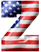 A stylized Z-shaped figure composed of American flag fabric with red and white stripes, blue field with white stars, and a wavy texture.