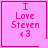 Four identical pink square with red borders display "I Love Steven <3" text, each has a distinct corner symbol