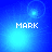 Four blue-toned display the word MARK in pixelated white text with shifting light effects