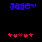 Blue pixelated text '9990' above red pixelated hearts on black background, with heart positions shifting between two states.