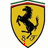Yellow shield-shaped icon with black prancing horse, Italian flag stripes at top, and red text below the horse.