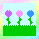 Pixelated spring scene with three flowers on green grass, transitioning to text overlays reading 'Happy Spring!' in black block letters.
