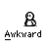 Animated contact sheet of pixel art buddy icons showing two stick figures in various poses with speech bubbles containing text phrases, all on a gray background.